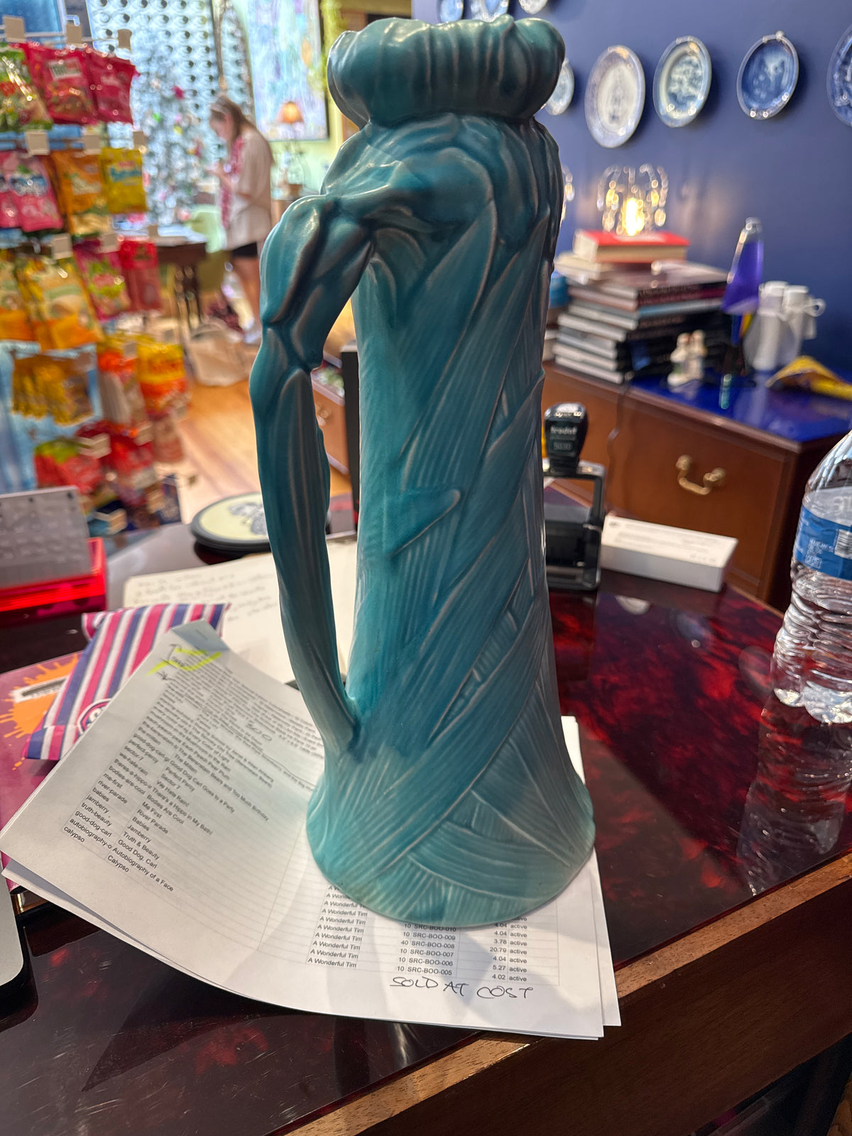 Blue vase with handle